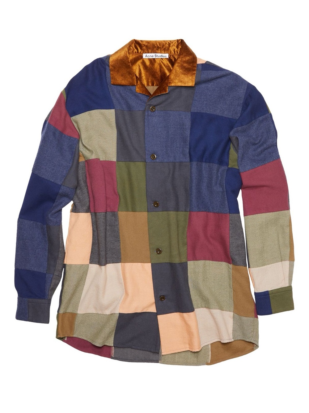 Acne Studios Sandimper Wool Patchwork Shirt Long Sleeve Patchwork Top